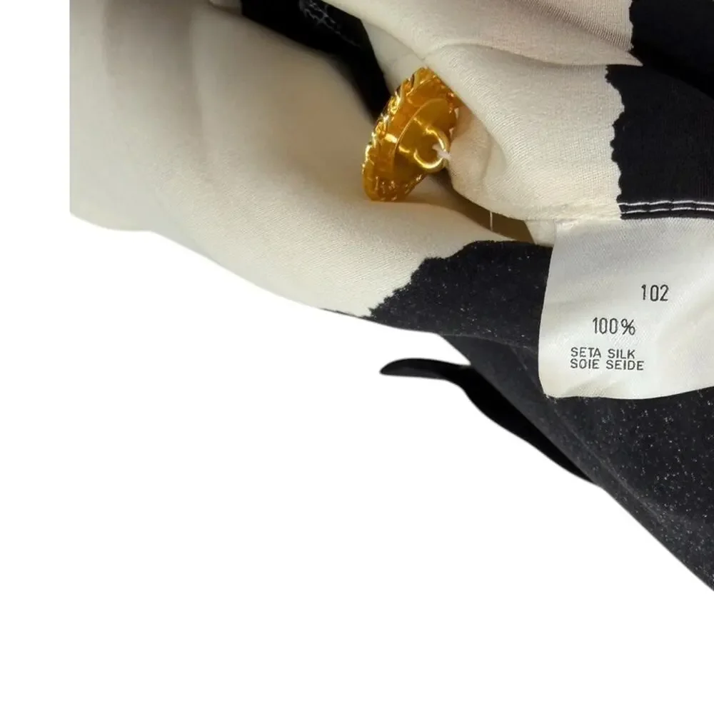 Marina‎ Rinaldi Silk Stripe Button Front Top Black Ivory Italy US 16 25